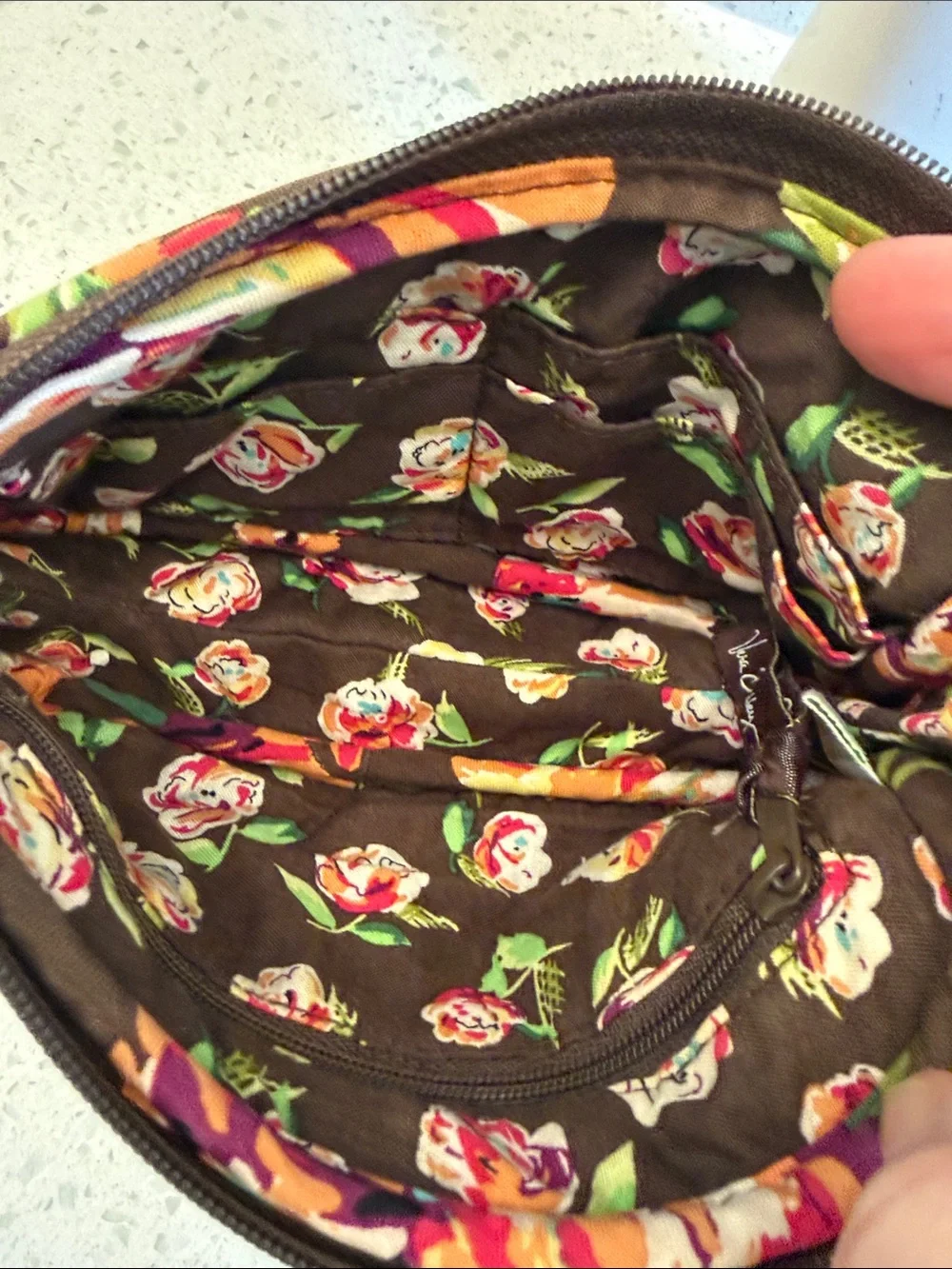 Vera Bradley Brown Floral Quilted Wristlet Convertible Clutch - English Rose